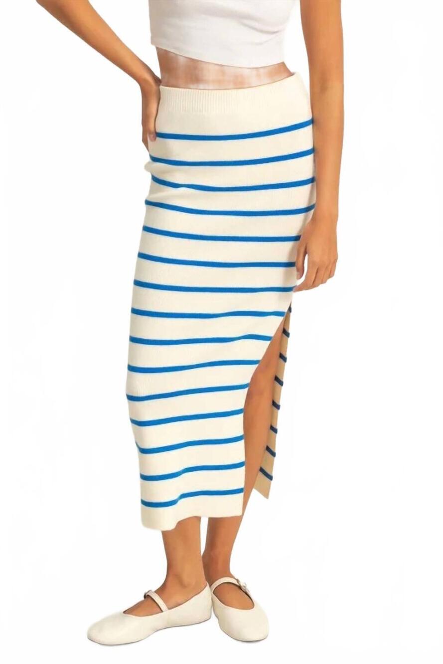 NEW HYFVE striped high waist bodycon sweater skirt in blue/cream